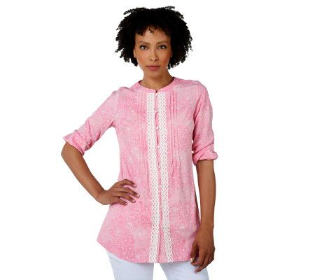 Isaac Mizrahi Live! Woven Crochet Applique Peasant Blouse - A221365