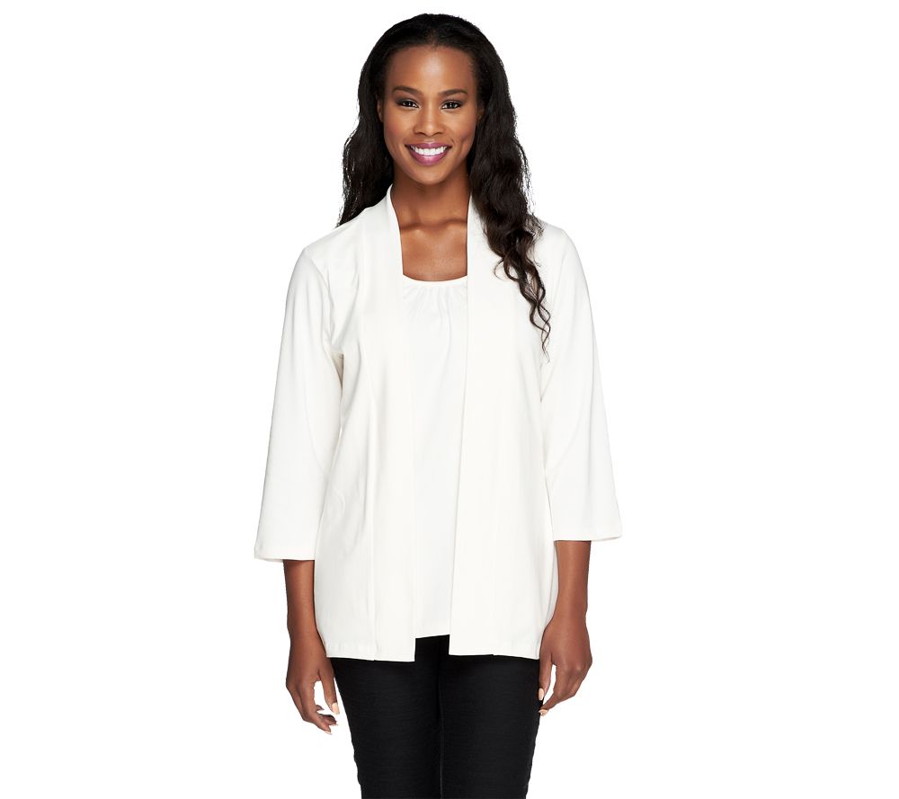 Denim & Co. 3/4 Sleeve Duet Cardigan with Inset Tank - A226265