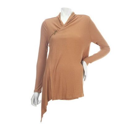 LOGO by Lori Goldstein Ribbed Cardigan w/Asymmetrical Zipper Closure - A227465