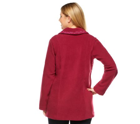 Denim & Co. Button Front Fleece Jacket w/Embroidery & Pockets