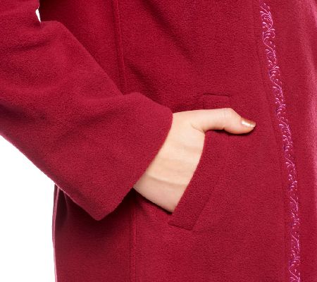 Denim & Co. Button Front Fleece Jacket w/Embroidery & Pockets