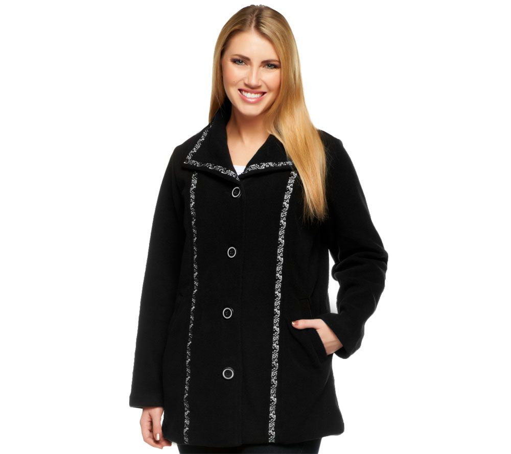 Denim & Co. Button Front Fleece Jacket w/Embroidery & Pockets - A229065