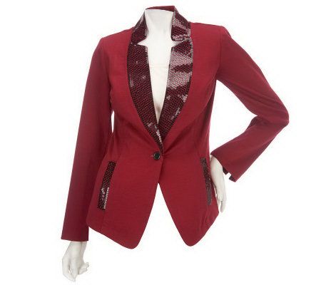 Bob Mackies One Button Ponte Blazer w/Sequin Detail and Pockets - A229265