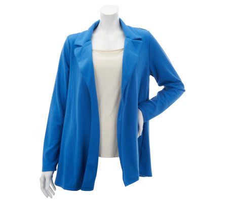Susan Graver Ponte Knit Notch Collar Cardigan with Long Sleeves - A229765