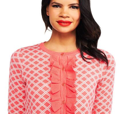 Isaac Mizrahi Live! Double Knit Cardigan with Ruffle