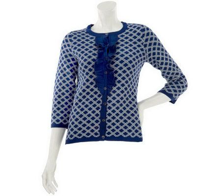 Isaac Mizrahi Live! Double Knit Cardigan with Ruffle - A229965
