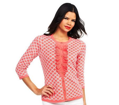 Isaac Mizrahi Live! Double Knit Cardigan with Ruffle - A229965