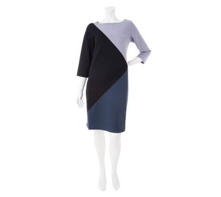 Bob Mackies 3/4 Sleeve Colorblock Ponte Knit Dress - A230965