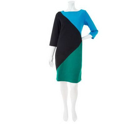 Bob Mackies 3/4 Sleeve Colorblock Ponte Knit Dress - A230965