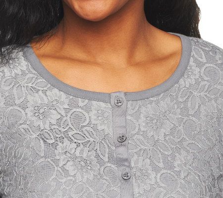 LOGO by Lori Goldstein Lace Detail Button Front Cardigan