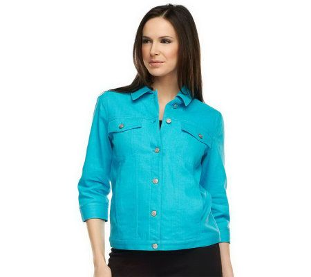 As Is Denim & Co. 3/4 Sleeve Colored Denim Jean Jacket - A236765