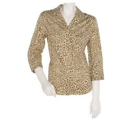 As Is Denim & Co. Animal Print Roll Sleeve Button Front Campshirt - A237165