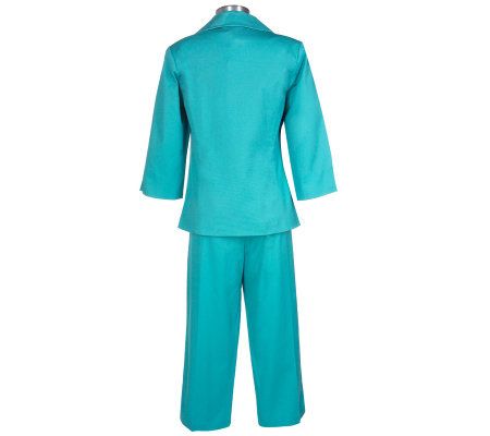 Bob Mackies Embroidered Stretch Pique Jacket and Crop Pants