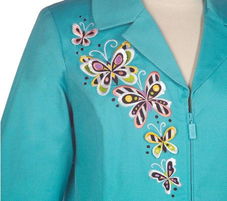 Bob Mackies Embroidered Stretch Pique Jacket and Crop Pants