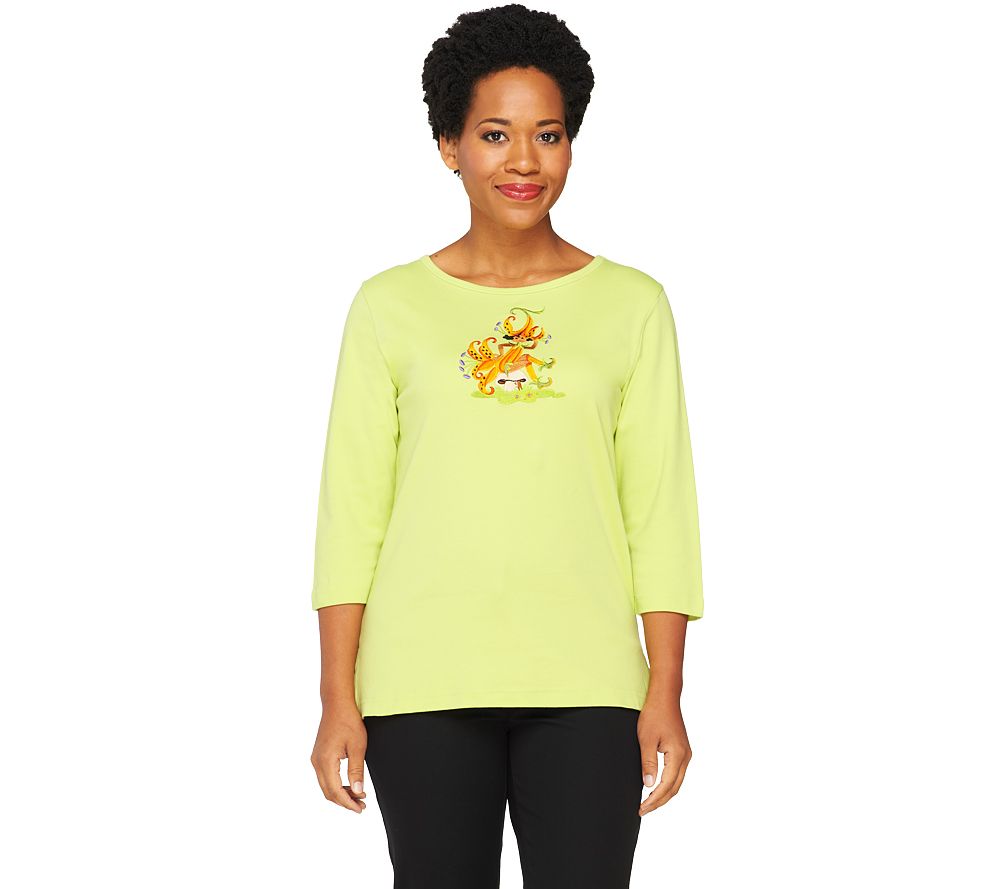 Bob Mackies Flower Children 3/4 Sleeve T-shirt - A56865