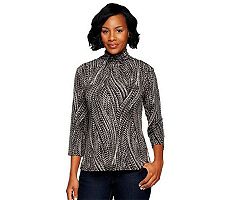 Susan Graver Liquid Knit Printed 3/4 Sleeve Mock Neck Top