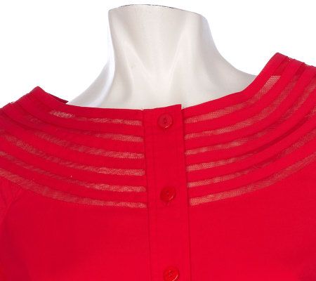 Linea by Louis DellOlio Blouse With Mesh Yoke Neckline