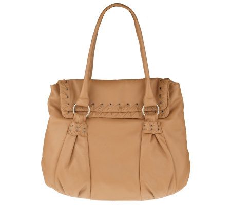 Fiore by Isabella Fiore Leather Tote w/ Gathered Woven Trim Detail - A214566