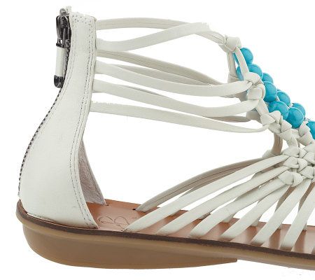 B. Makowsky Leather Gladiator Sandals with Bead Detail