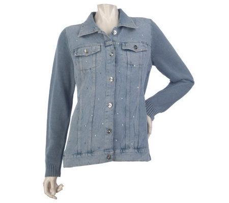 Quacker Factory Denim Jacket with Sweater Knit Sleeves and Back - A217166