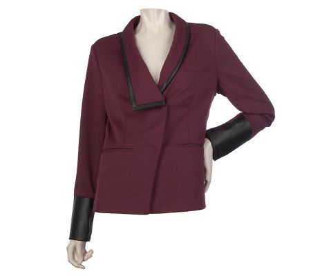 LOGO by Lori Goldstein Ponte Blazer with Faux Leather Cuffs - A217766