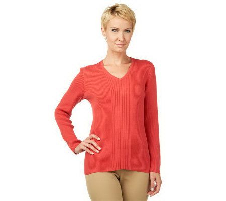 Liz Claiborne New York Long Sleeve Ribbed V-Neck Sweater - A219166