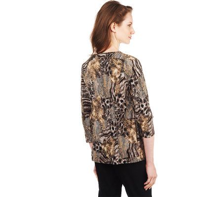 George Simonton Animal Print Milky Knit Top with Keyhole Detail