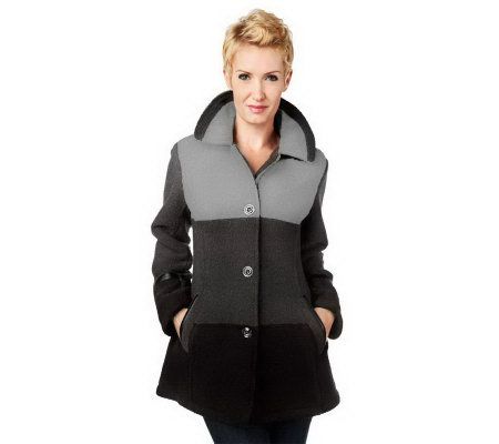 Susan Graver Boucle Fleece Colorblock Coat with Button Front - A226166