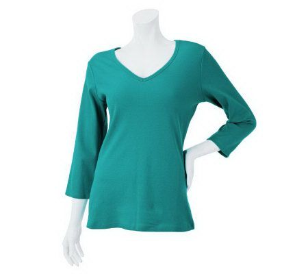 Liz Claiborne New York Essentials 3/4 Sleeve Ribbed T-Shirt - A226466
