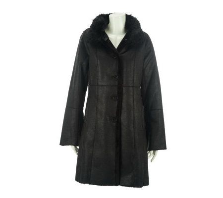 Dennis Basso Pearlized Faux Shearling Coat with Faux Fur Trim - A228366