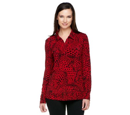 Susan Graver Liquid Knit Top with Split V-neck & Collar - A229766