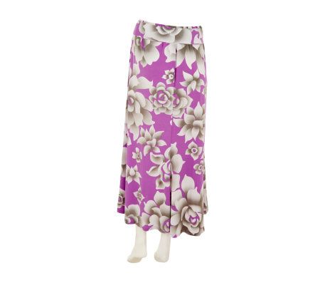 Bob Mackies Floral Print Elastic Waist Maxi Skirt w/ Self Tie Belt