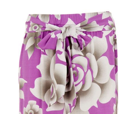 Bob Mackies Floral Print Elastic Waist Maxi Skirt w/ Self Tie Belt