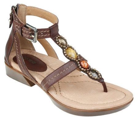 Earth Paprika Leather Sandals w/Jeweled Accents - A323766