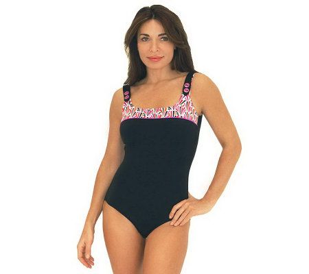 Fit 4 U Cs Shellborne Square Neck Tank Swimsuit w/Buttons - A327366