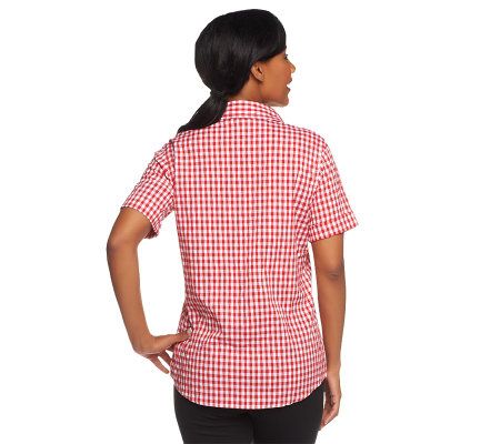 Denim & Co. Stretch Gingham Seersucker Camp Shirt