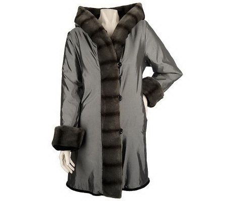 Dennis Basso Reversible Metallic/ Faux Fur Hooded Coat - A82666