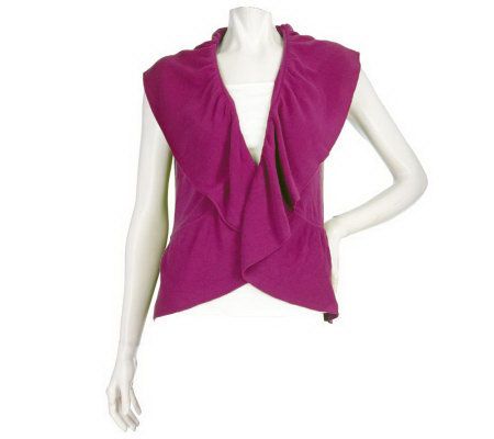 Susan Graver Plush Knit Ruffle Trim Sweater Vest - A91766