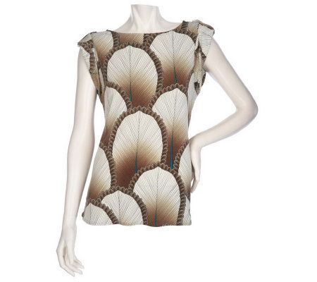 Gypsy Mara Hoffman Feather Print Knit Top with Cuffed Sleeves - A198867