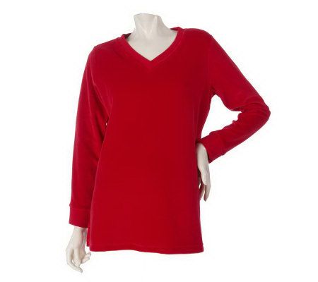 Denim & Co. Essentials Long Sleeve Velour Tunic w/ Ribbed Trim - A209767