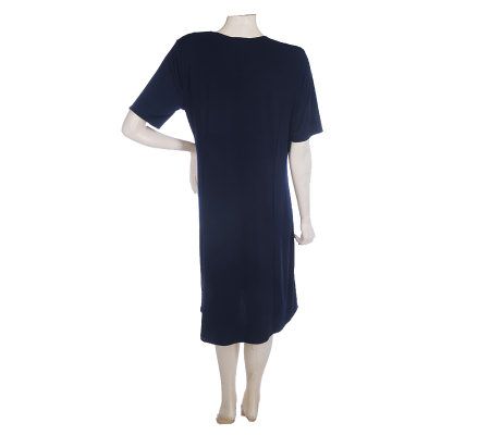 Susan Graver Liquid Knit V-neck Dress with Elbow Sleeves