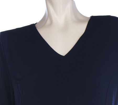 Susan Graver Liquid Knit V-neck Dress with Elbow Sleeves