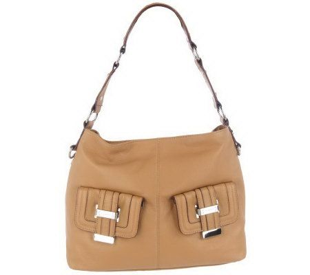 Isaac Mizrahi Live! Pebble Leather Hobo Bag with Front Pockets - A213767