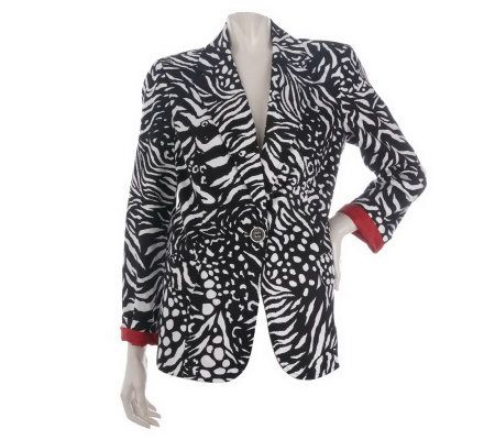 Susan Graver Cotton Sateen Printed Blazer w/Notch Collar & Elastic Back - A214167