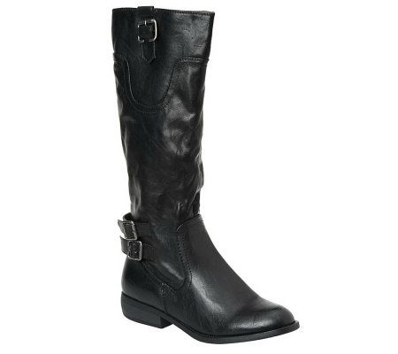 White Mountain Logan Riding Boots with Side Zip & Buckle Detail - A217867