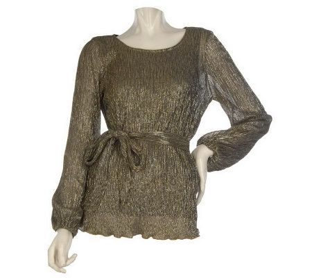 Linea by Louis DellOlio Crinkle Metallic Top with Self Belt - A218567