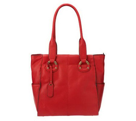 B. Makowsky Glove Leather Zip Top Tote with Side Pockets - A221267
