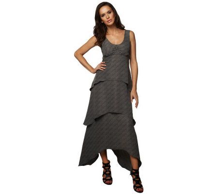 GF by Geren Ford Scribble Twill Print Tiered Maxi Dress - A222567