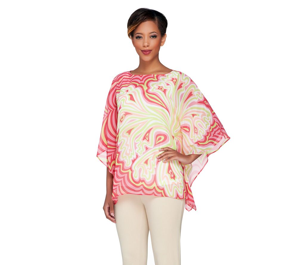 Bob Mackies Boat Neck Placement Print Caftan Top with Tank - A223767