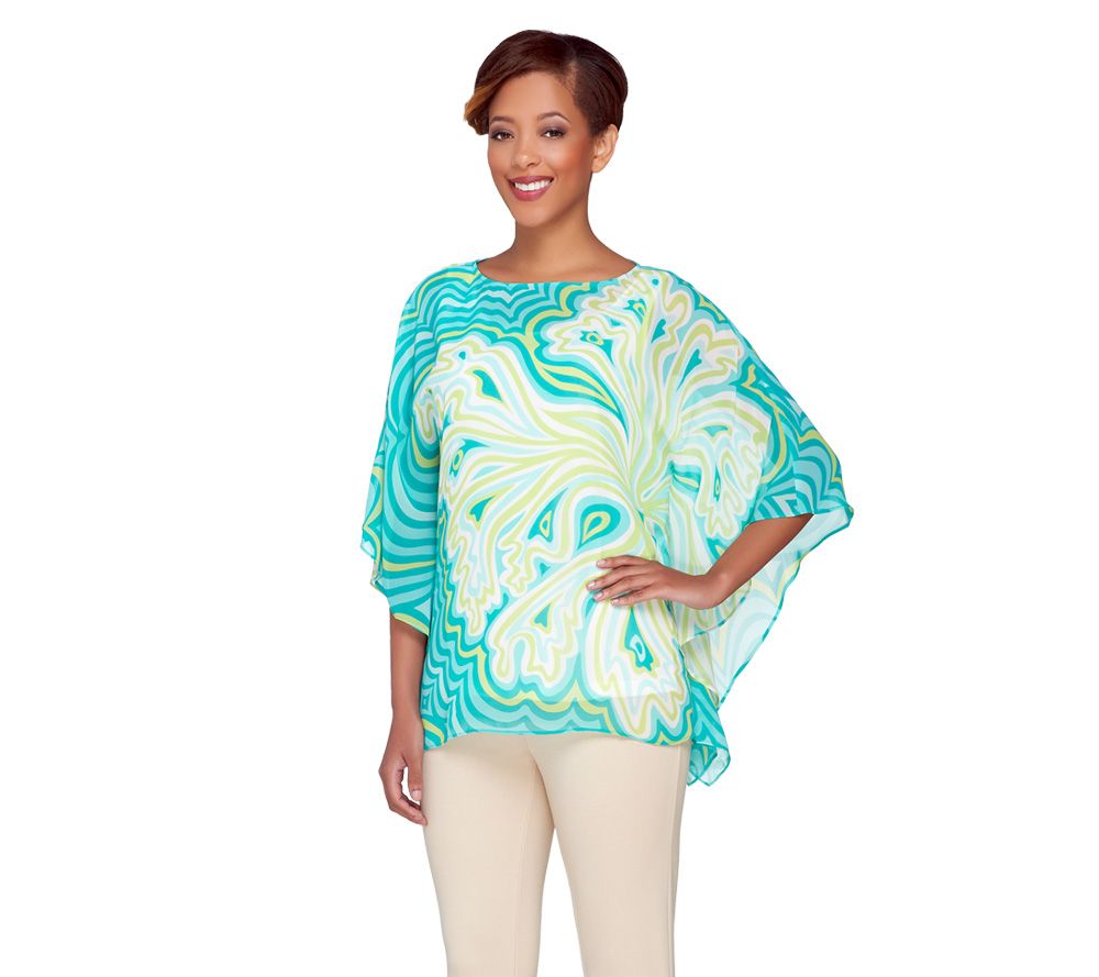 Bob Mackies Boat Neck Placement Print Caftan Top with Tank - A223767
